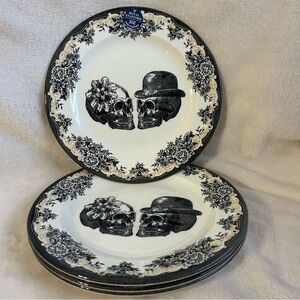 NEW Royal Stafford Til Death Do Us Part Skeleton Skull Salad Plates S/4